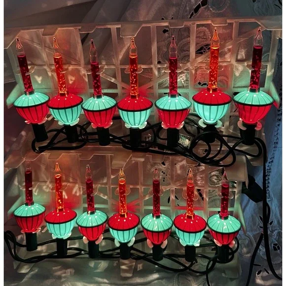 Noma Bubble Lites SET OF TWO 7 Lights in Each Strand Red & Orange - All Working